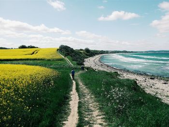 Scenic view of landscape against cloudy sky