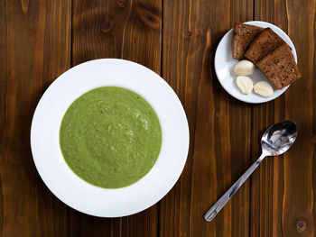 High angle view of breakfast on table