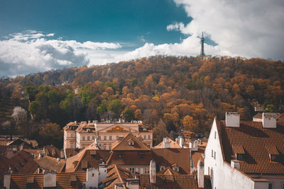 High angle view of townscape against sky