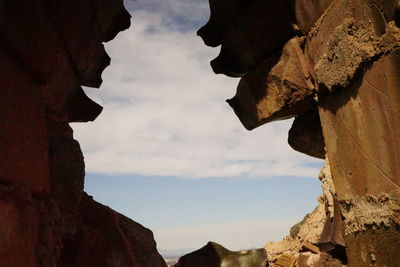 Low angle view of rock formation against sky