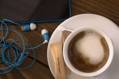 Close-up of coffee cup on table