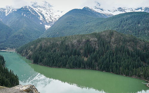 Scenic view of lake by mountains