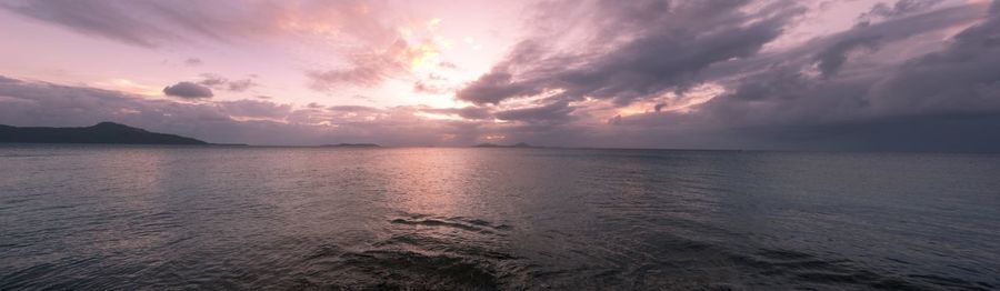 A panoramic view of a pacific sunset in chuuk state, micronesia