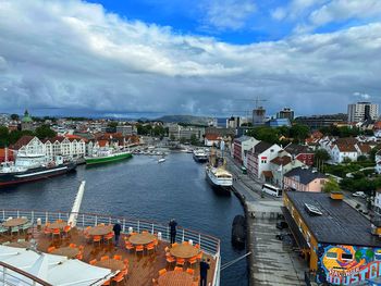 Boats moored at harbor