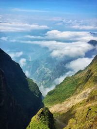 Scenic view of mountains against cloudy sky