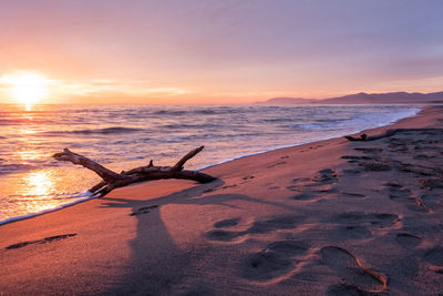 Scenic view of sea against sky during sunset