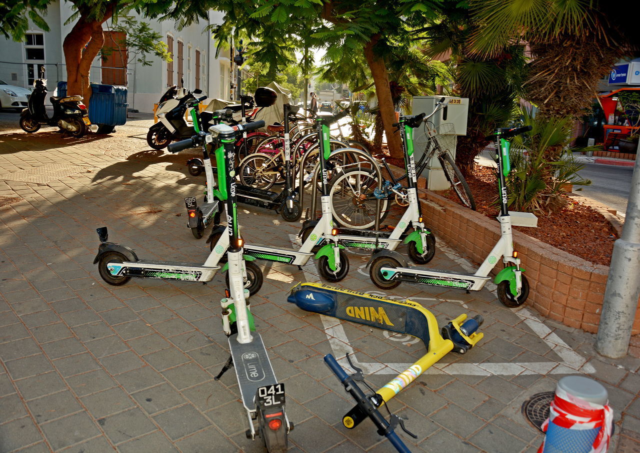 BICYCLES PARKED ON STREET