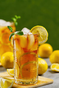 Close-up of drink in glass on table