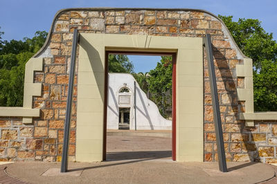 Entrance of historic building against sky