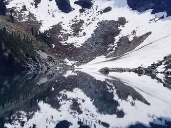 Scenic view of snowcapped mountains during winter