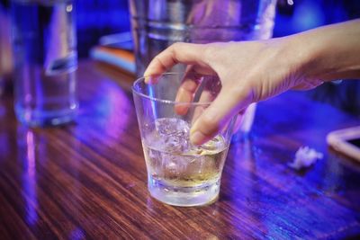 Close-up of beer glass on table