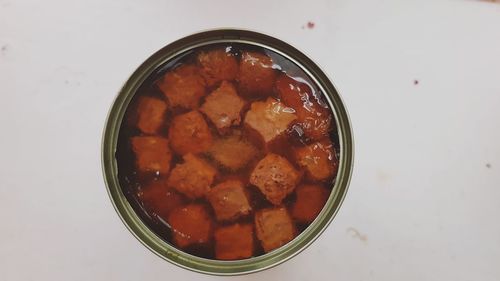 High angle view of food in bowl on table