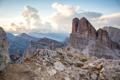 Panoramic view of rocky mountains against sky