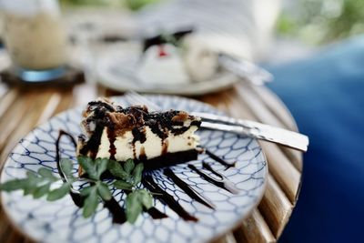 High angle view of dessert in plate on table