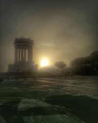 View of built structure at sunset