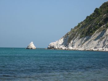 Scenic view of sea against clear blue sky
