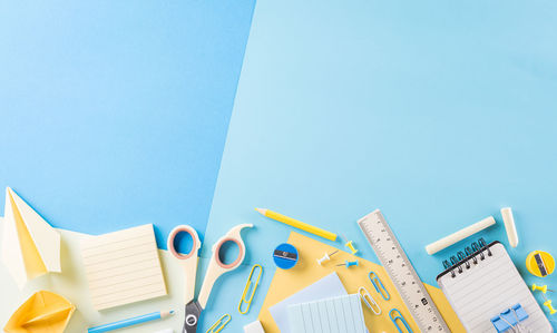 High angle view of books on table