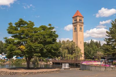 View of clock tower against cloudy sky