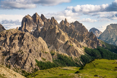 Panoramic view of mountains against sky during sunset