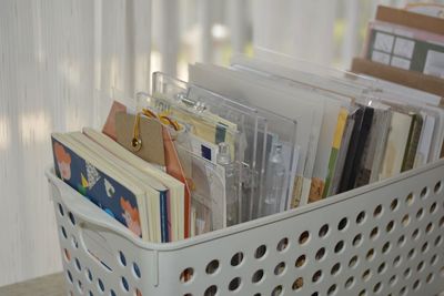 Close-up of books on shelf