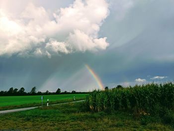 Scenic view of rainbow against sky