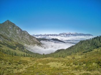 Scenic view of landscape against clear blue sky