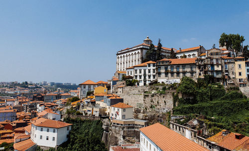 View of cityscape against blue sky