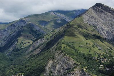 High angle view of mountains against sky