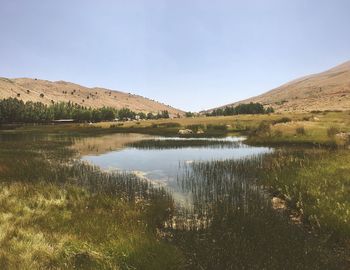 Scenic view of lake against clear sky