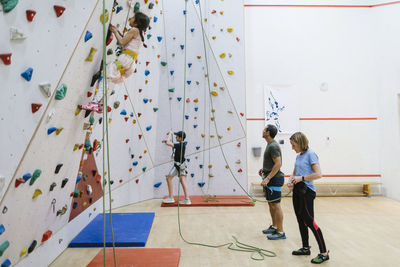 Family in climbing gym