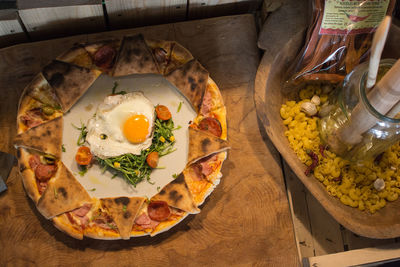 High angle view of food on table