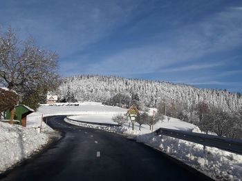 Road amidst trees against sky