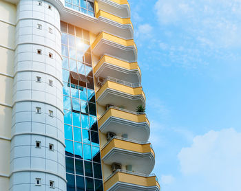 Low angle view of an apartment building with balconies. residential real estate.