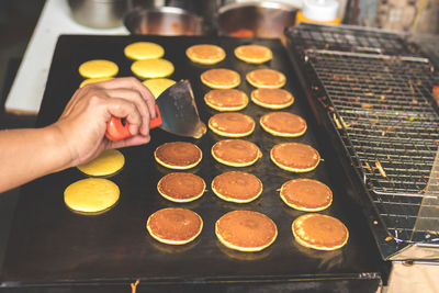 High angle view of person preparing food in kitchen