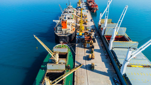 High angle view of boats in sea