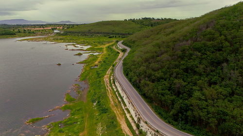 High angle view of road by mountain