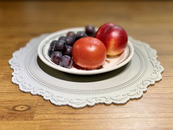 Close-up of fruits in plate on table