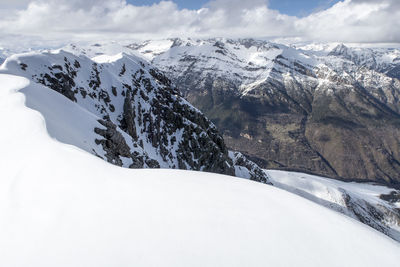 Scenic view of snowcapped mountains against sky