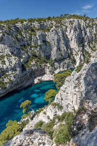 Scenic view of rock formations against sky