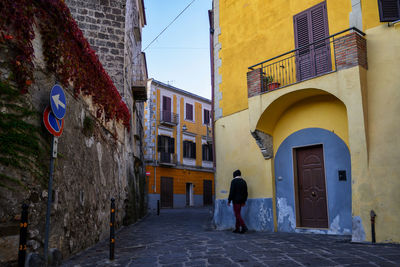 Rear view of woman walking on street in city