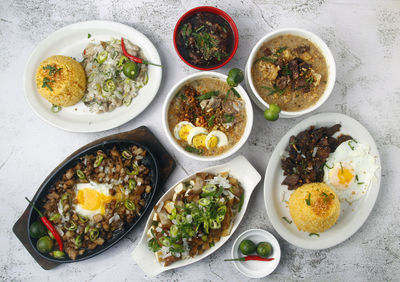 High angle view of food on table