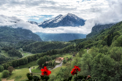 Alpine mountain tops view in bernese oberland region of switzerland.