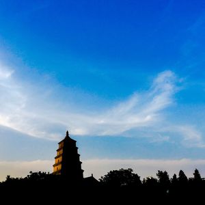 Low angle view of silhouette temple against sky