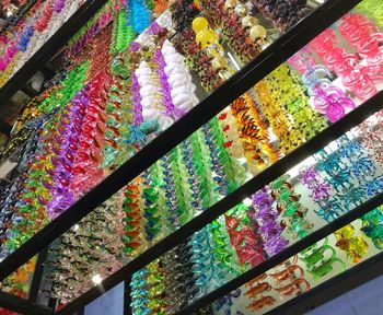 High angle view of multi colored glass for sale