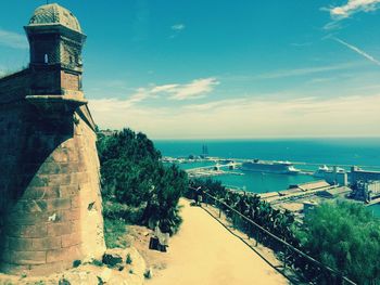 Scenic view of sea against blue sky