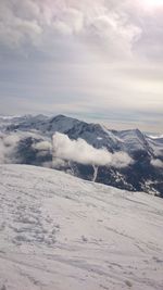 Snow covered landscape against sky