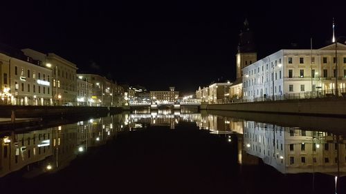 Reflection of buildings in city at night