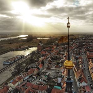 High angle view of townscape against sky