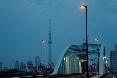 Eitai bridge in city against sky at dusk