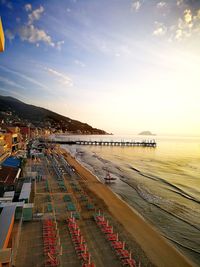 High angle view of pier over sea against sky